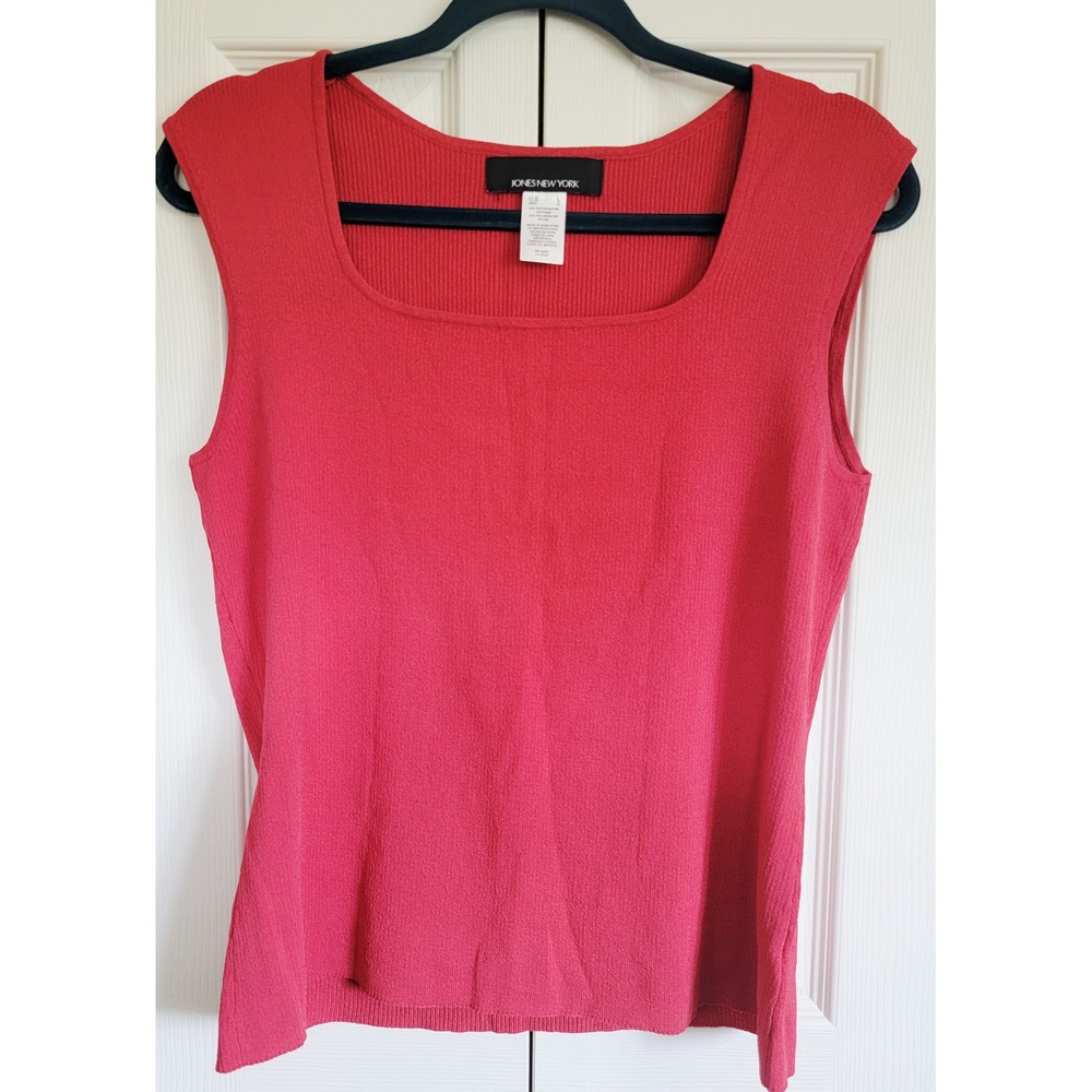 Jones New York L Knit Tank‎ Top Sleeveless Square Neck Casual Blouse Large Red